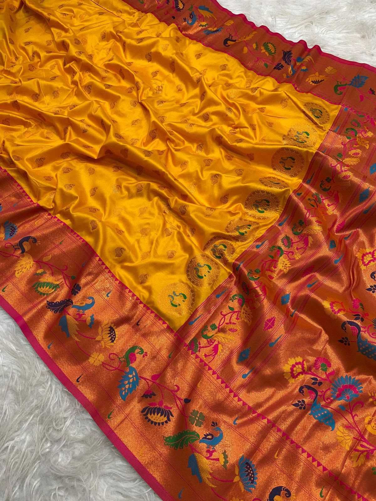 Marigold Paithani Silk Saree