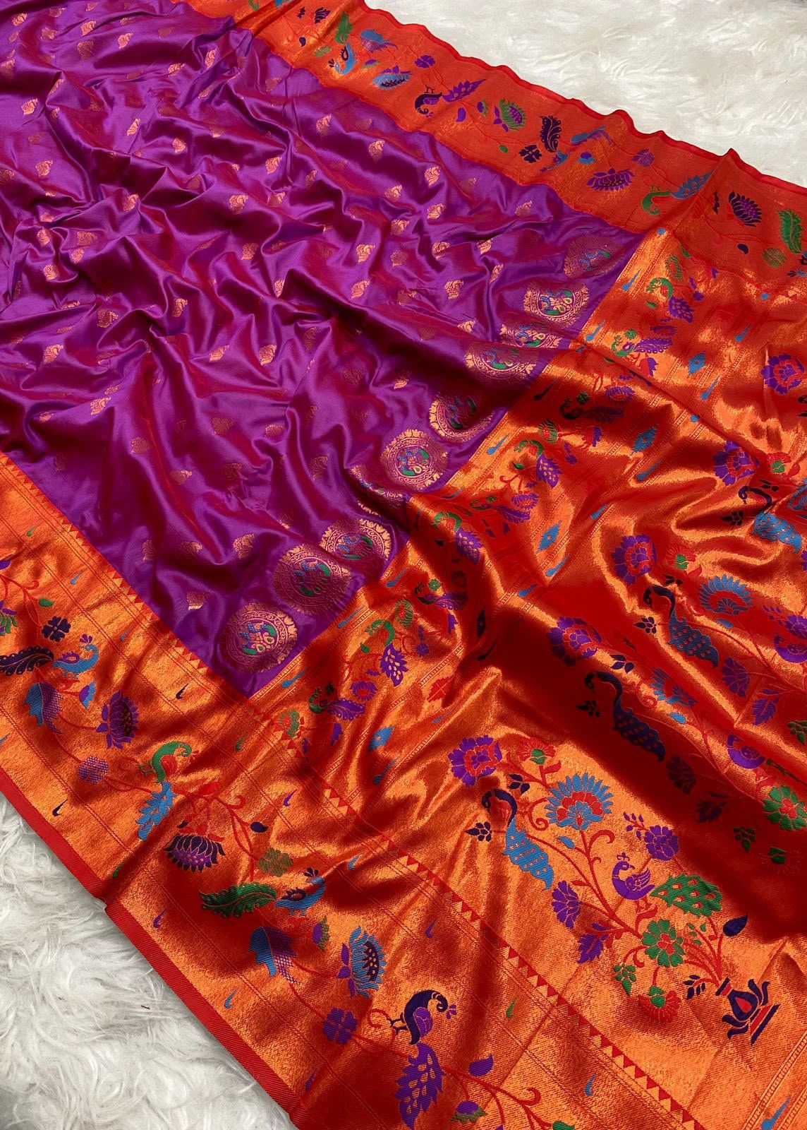Marigold Paithani Silk Saree
