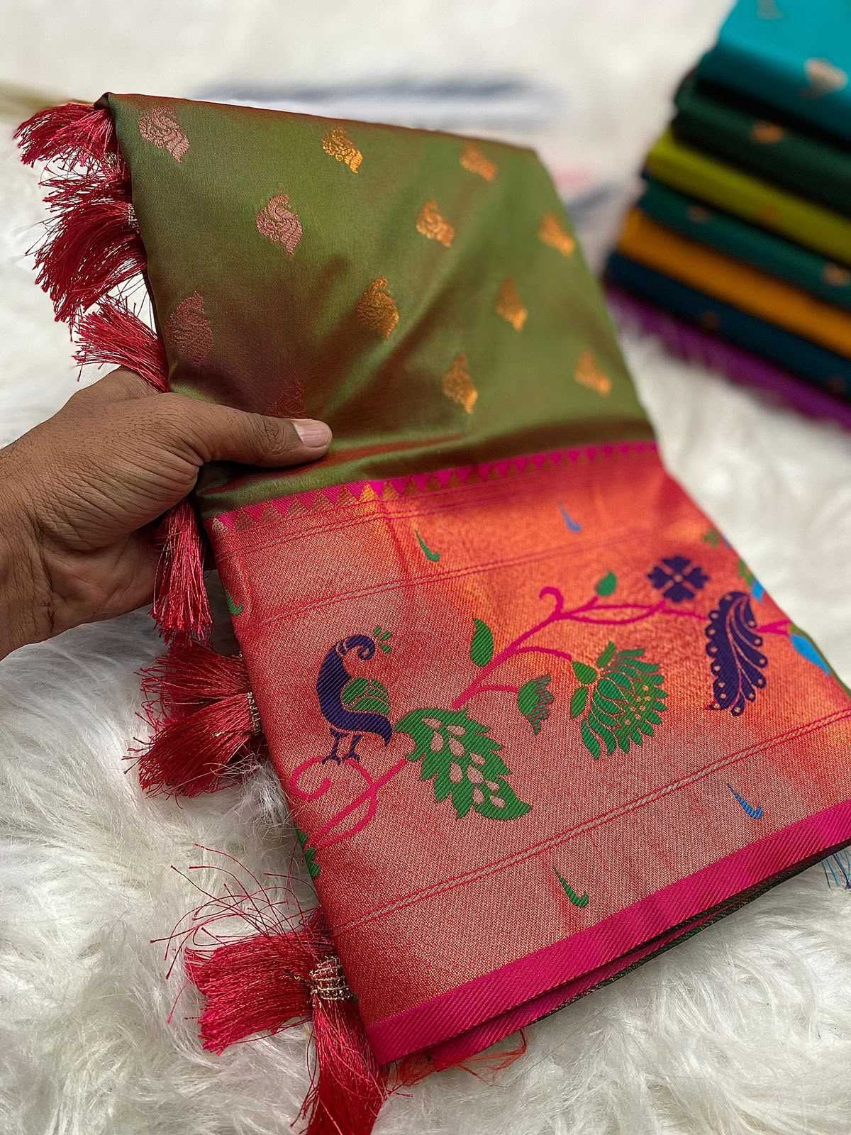 Marigold Paithani Silk Saree