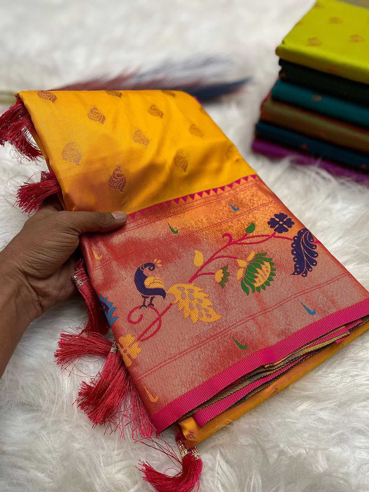 Marigold Paithani Silk Saree