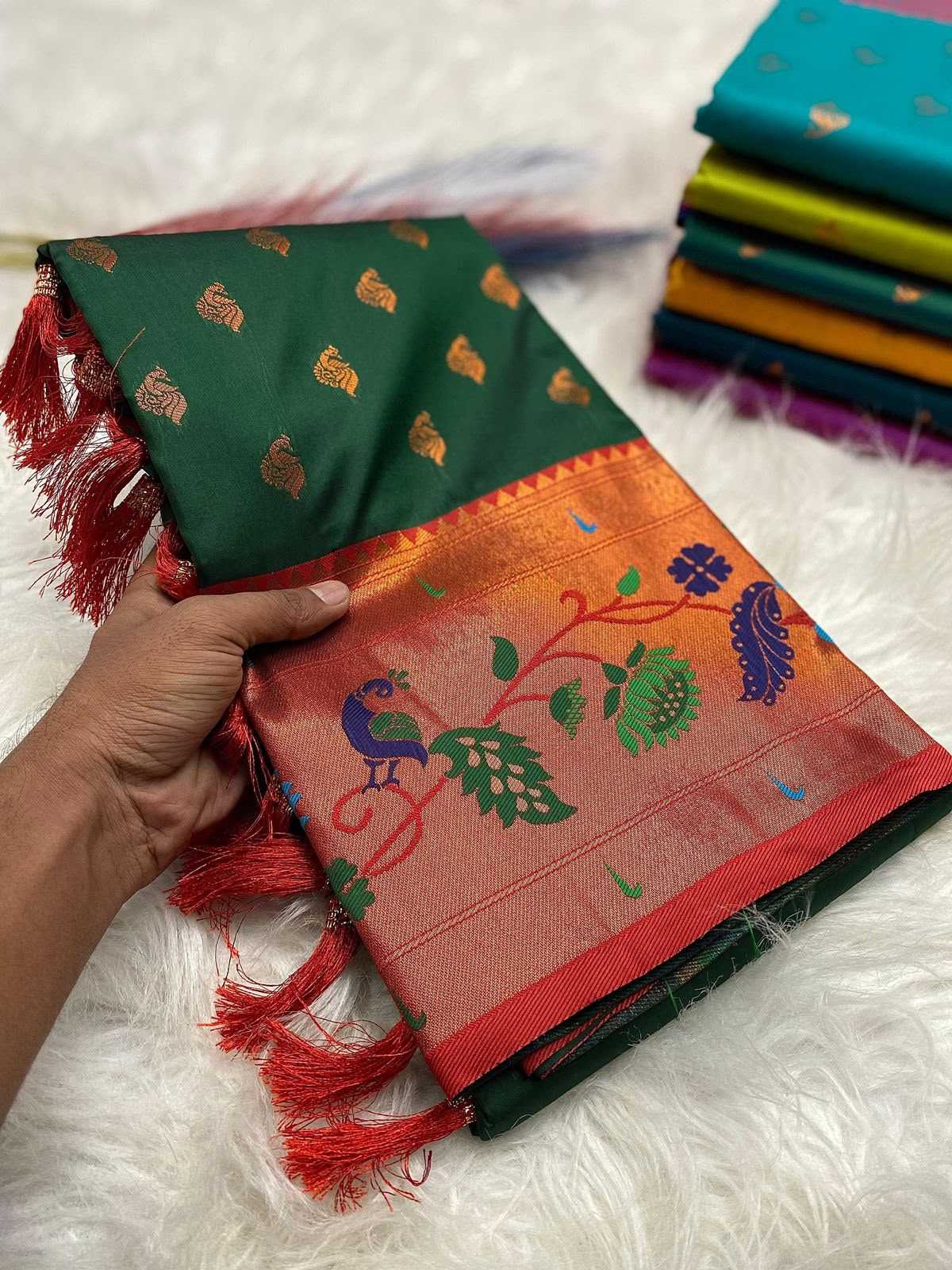 Marigold Paithani Silk Saree