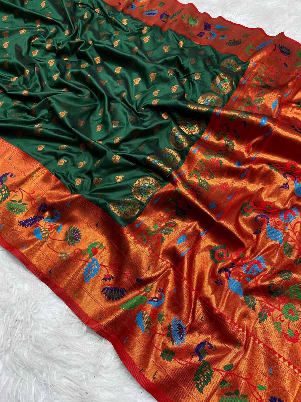 Marigold Paithani Silk Saree