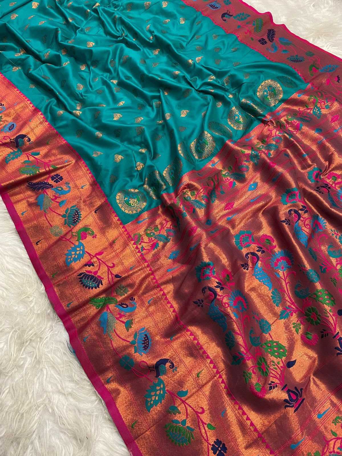 Marigold Paithani Silk Saree