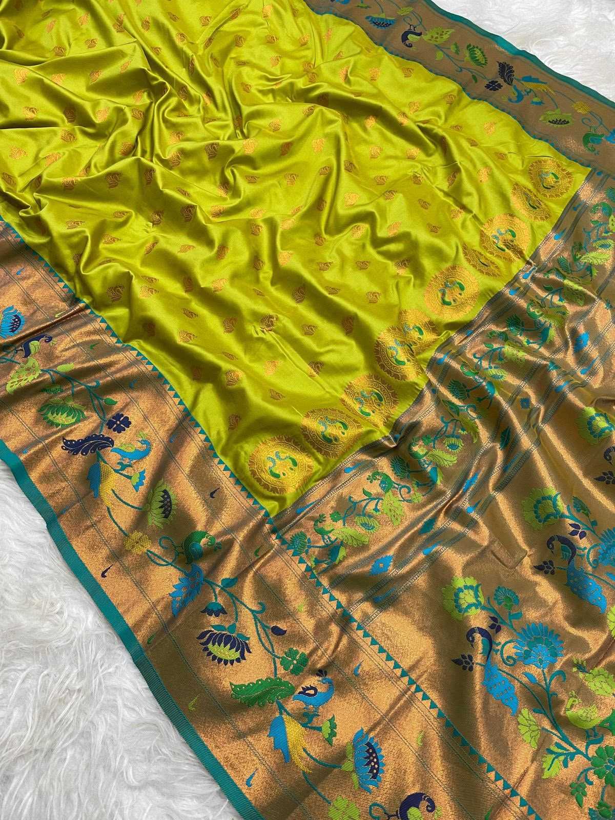 Marigold Paithani Silk Saree