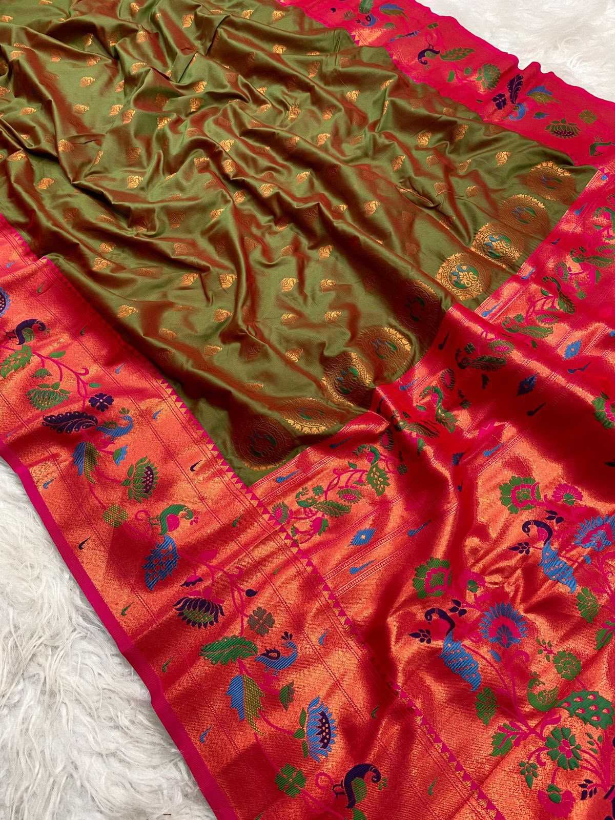 Marigold Paithani Silk Saree