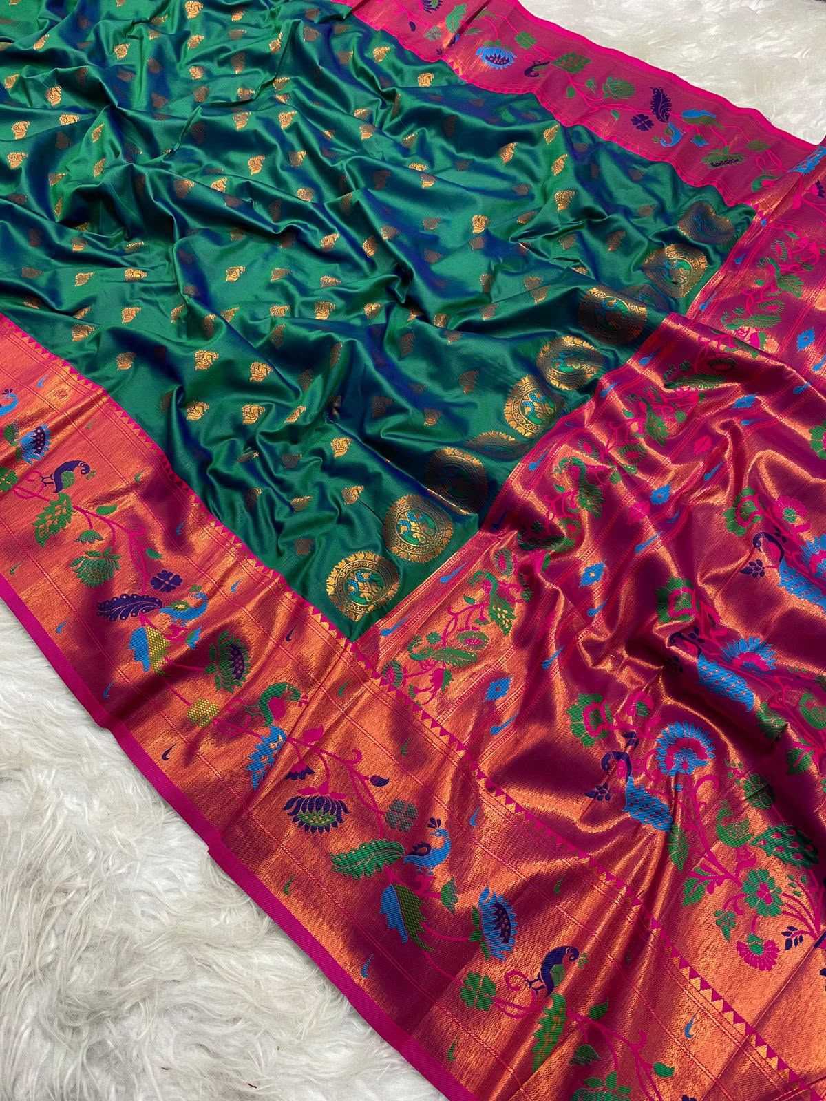 Marigold Paithani Silk Saree