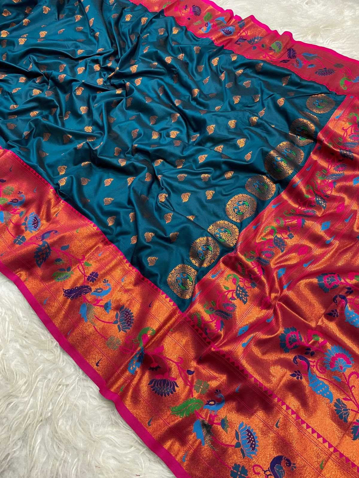 Marigold Paithani Silk Saree