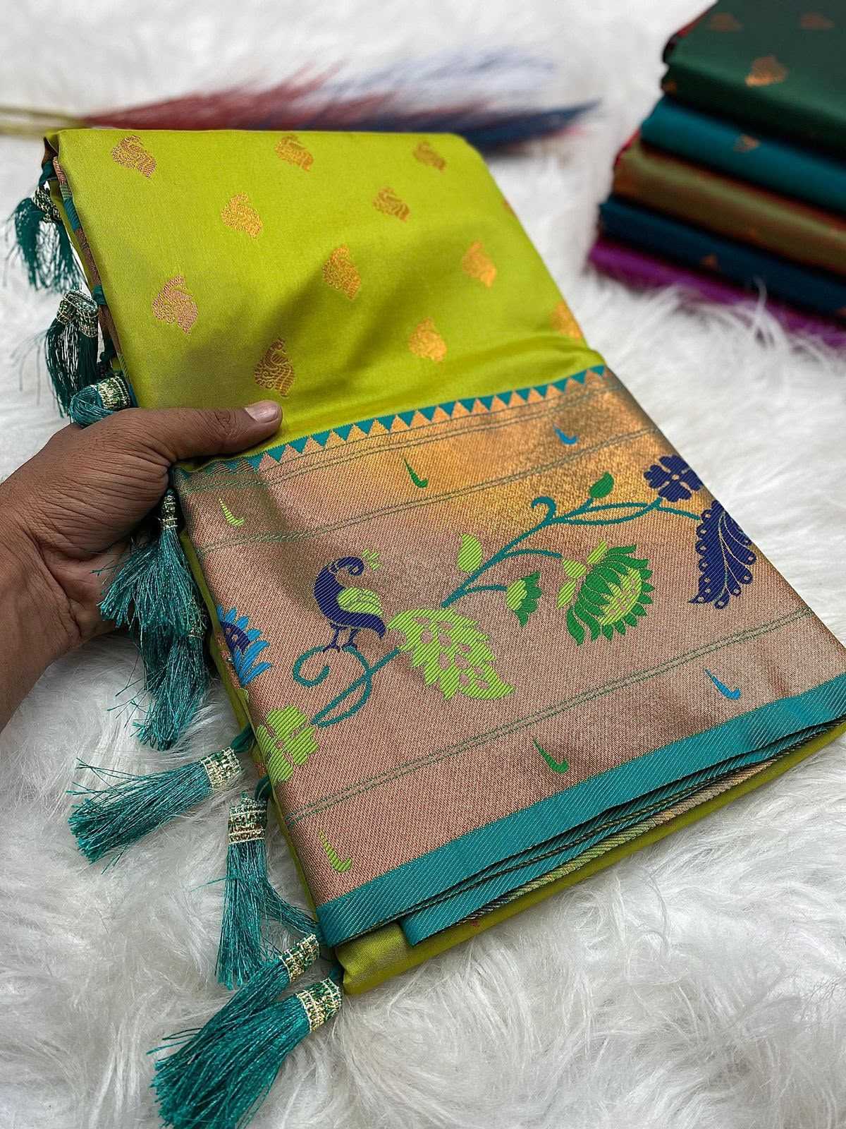 Marigold Paithani Silk Saree