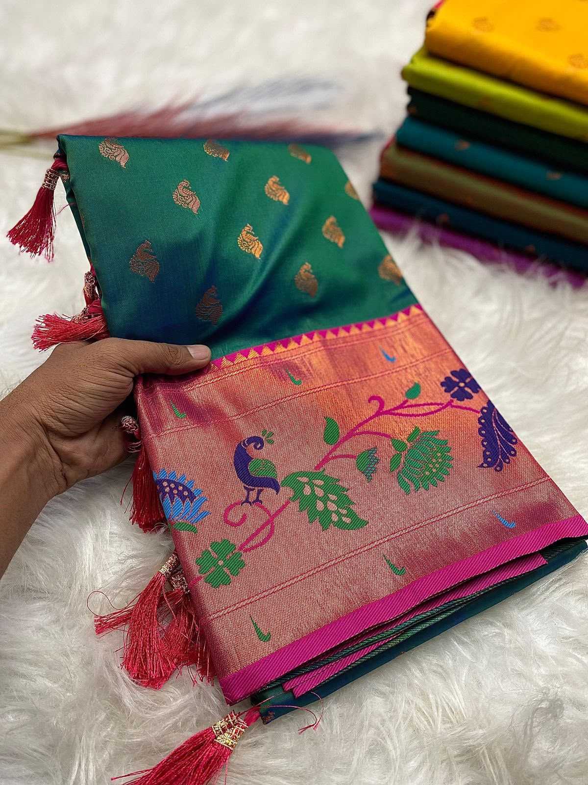 Marigold Paithani Silk Saree