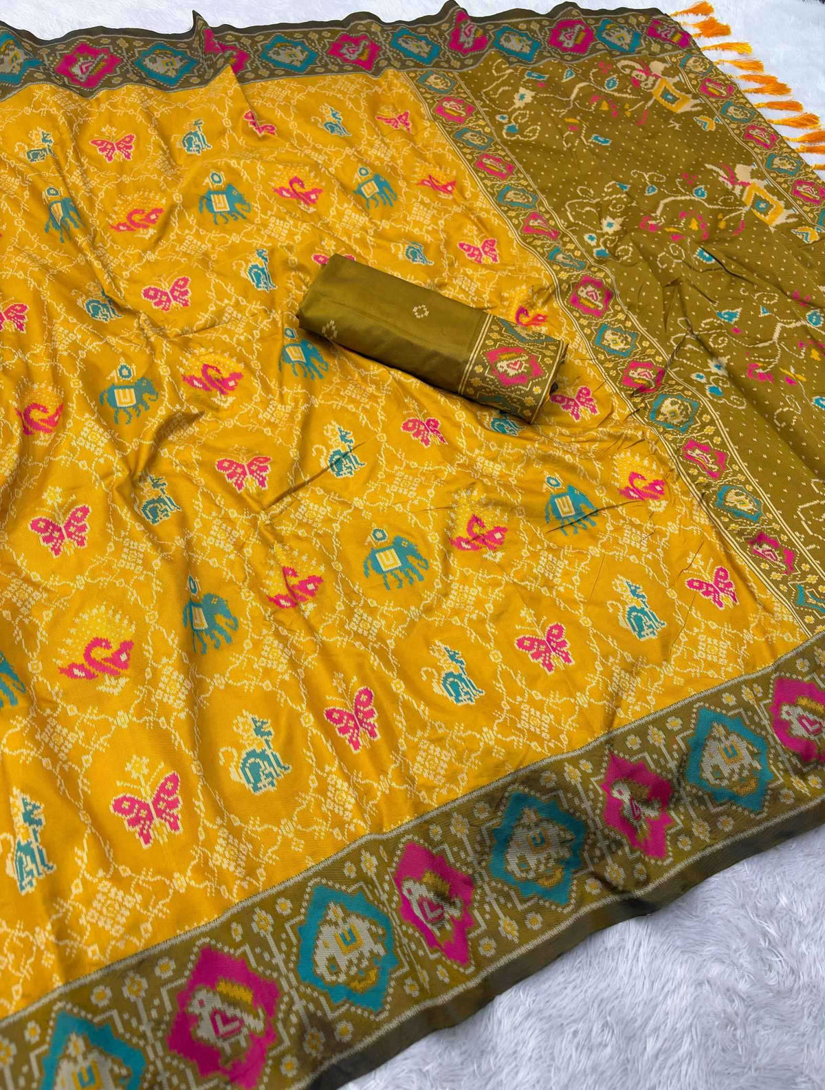 Patola Premium Silk Soft Saree in Yellow