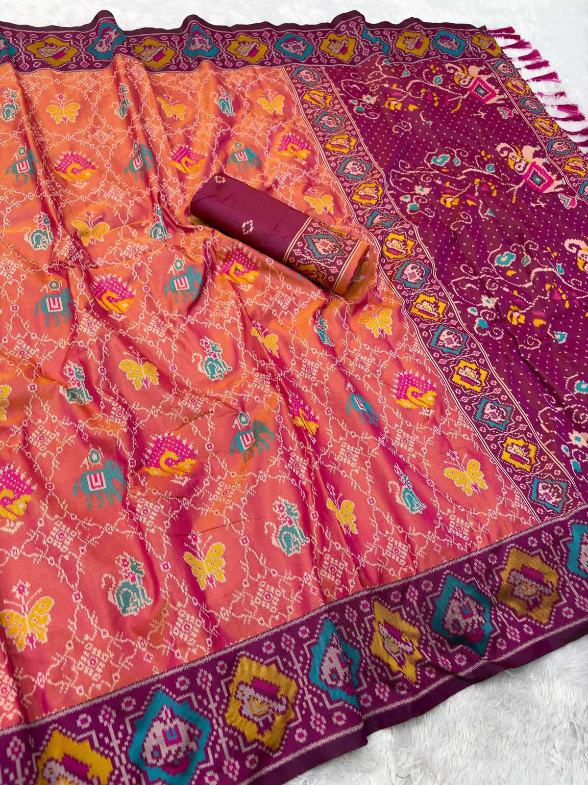 Patola Premium Silk Soft Saree in Yellow
