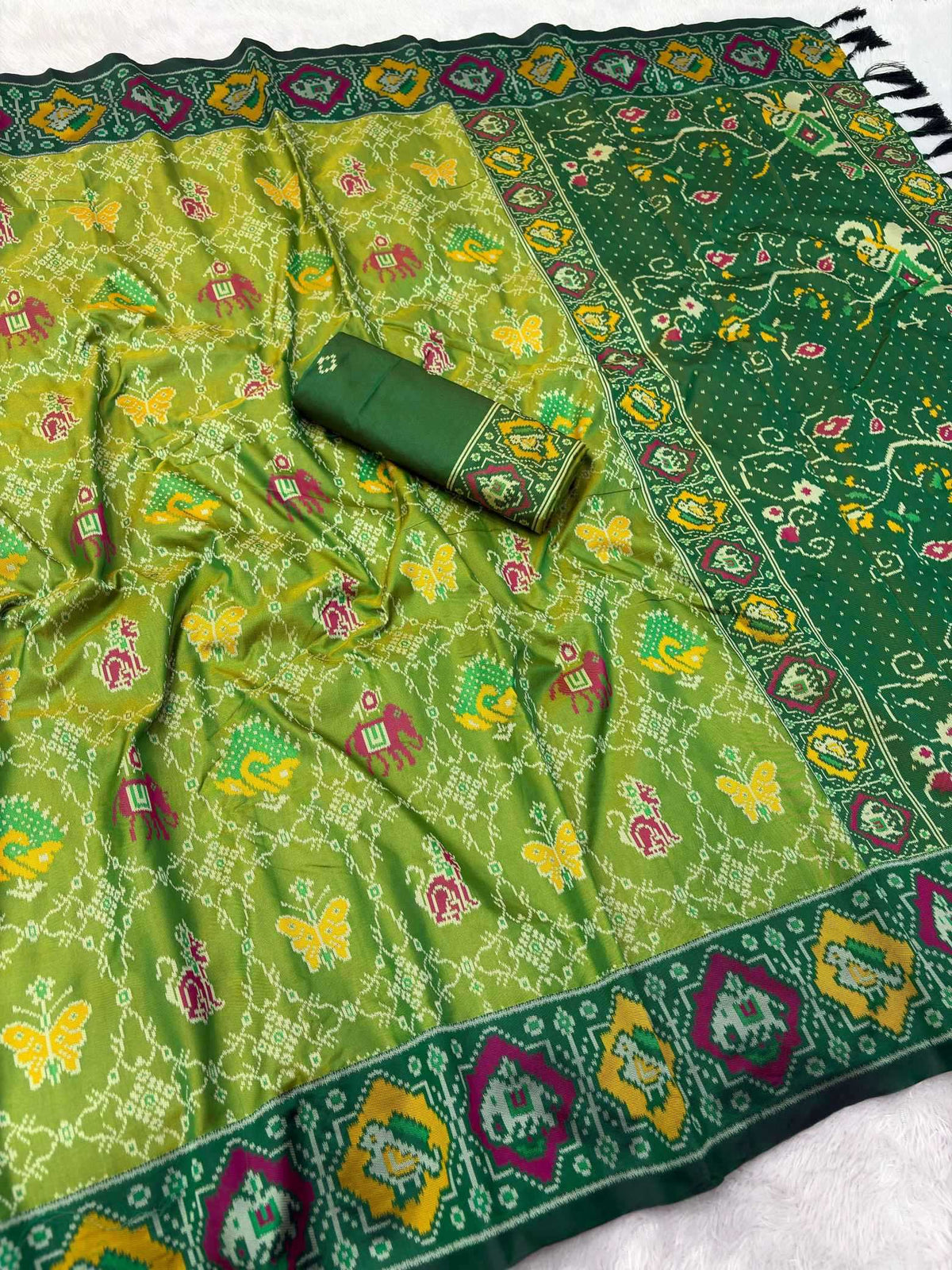 Patola Premium Silk Soft Saree in Yellow