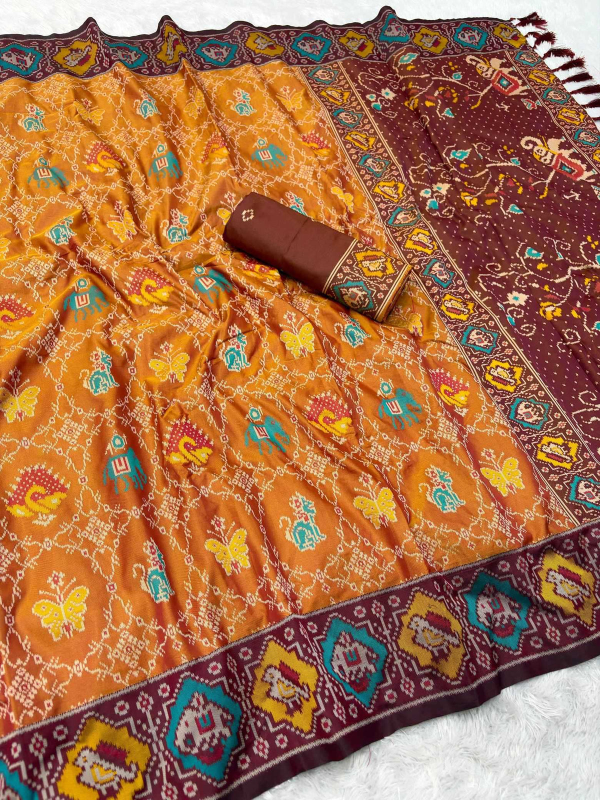 Patola Premium Silk Soft Saree in Yellow