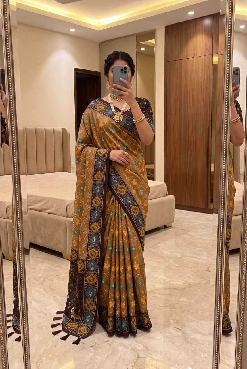 Patola Premium Silk Soft Saree in Yellow