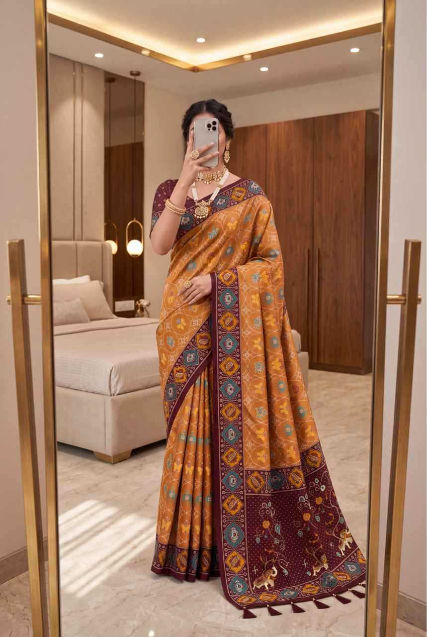 Patola Premium Silk Soft Saree in Yellow