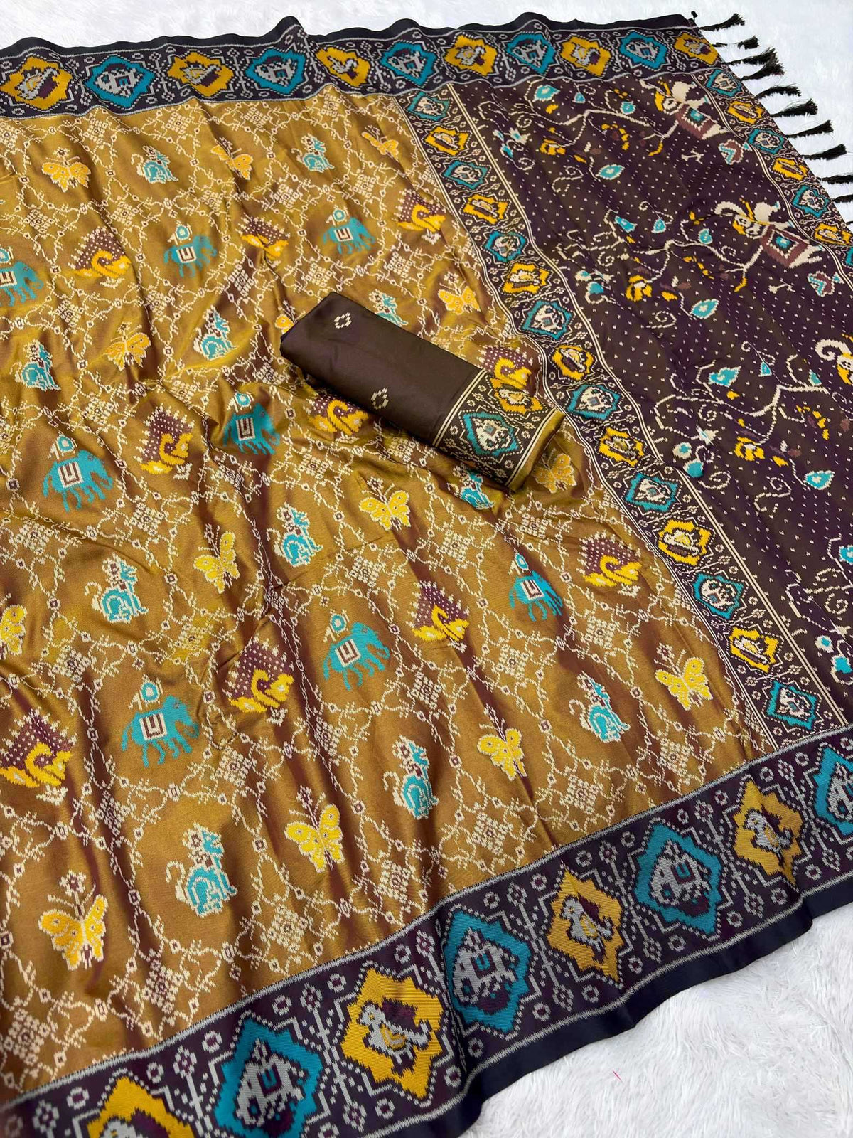 Patola Premium Silk Soft Saree in Yellow