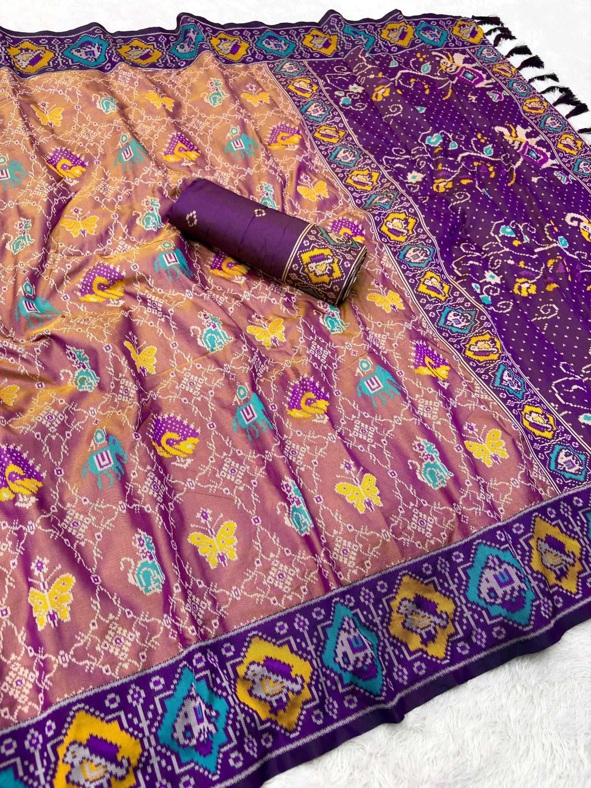 Patola Premium Silk Soft Saree in Yellow