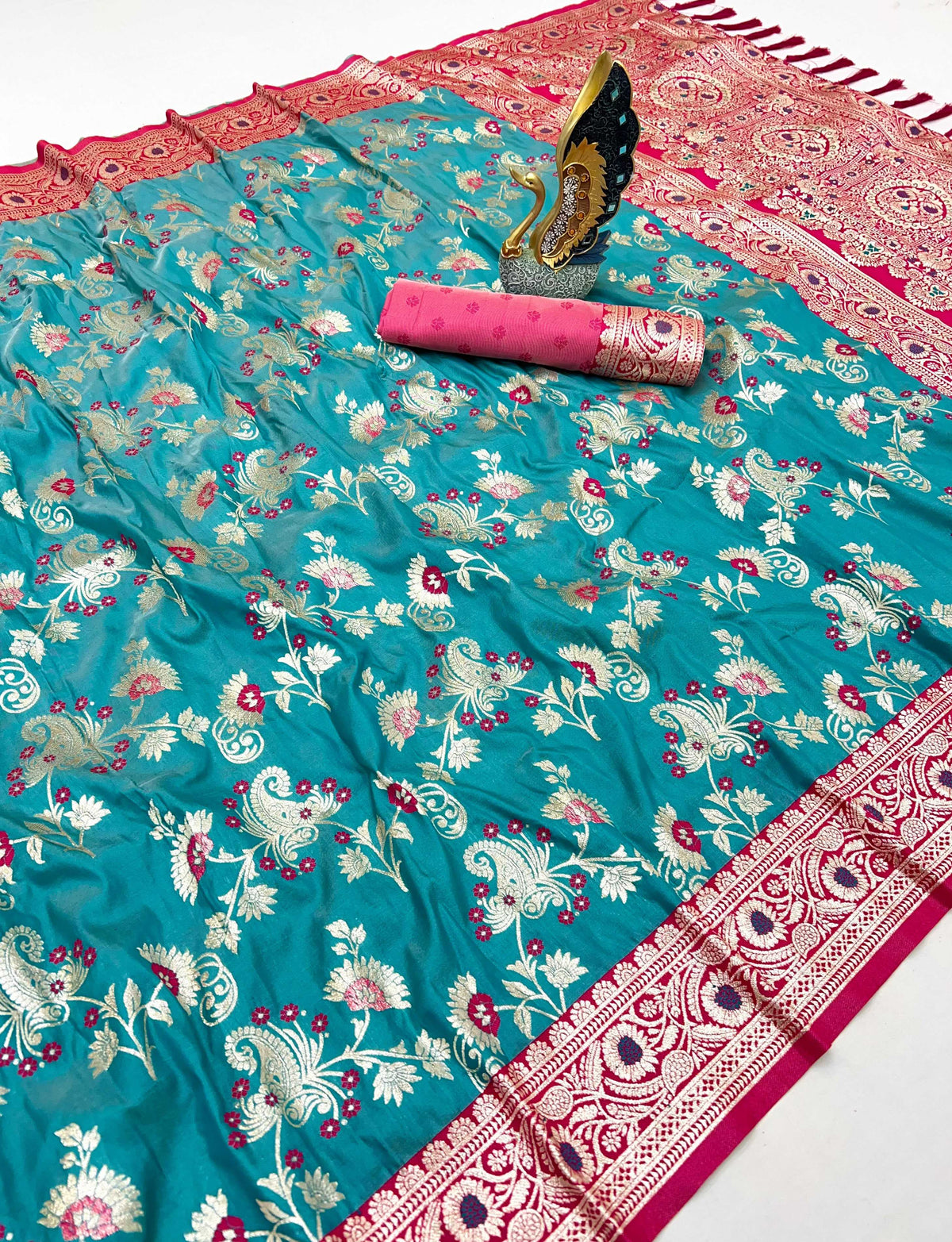 Radhika Banarasi Soft Silk Zari Border Saree