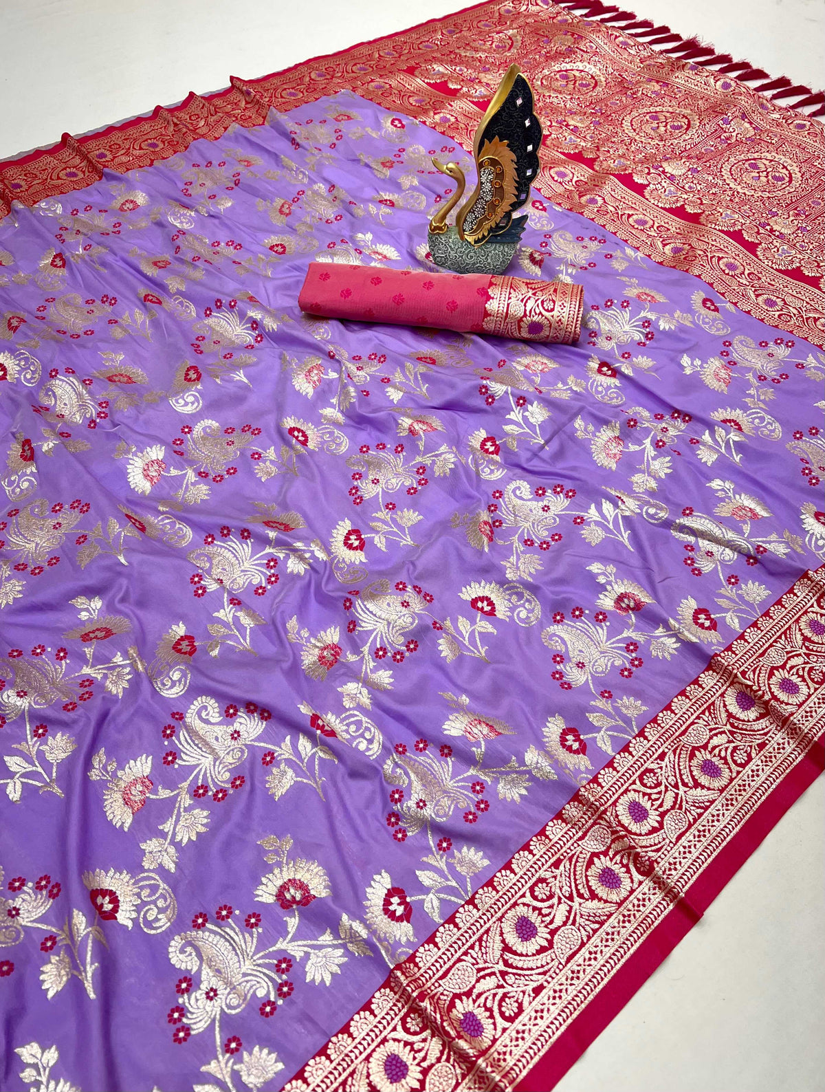 Radhika Banarasi Soft Silk Zari Border Saree