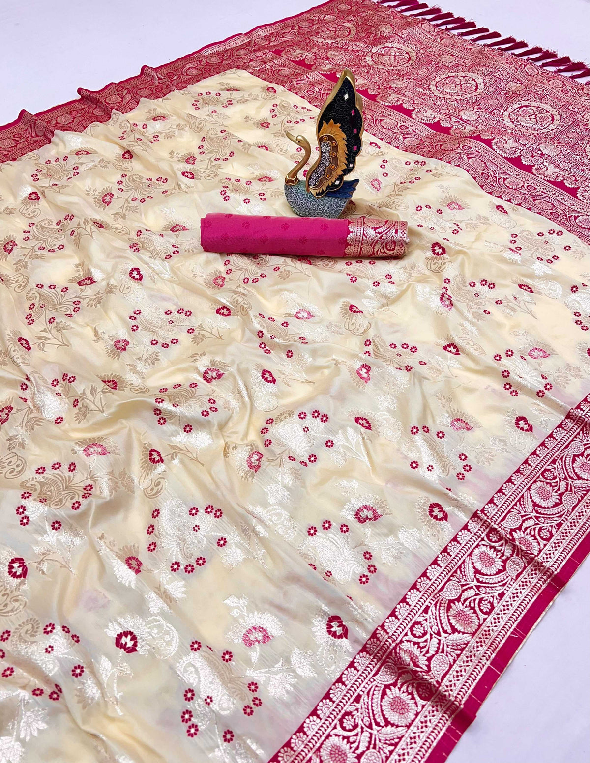 Radhika Banarasi Soft Silk Zari Border Saree
