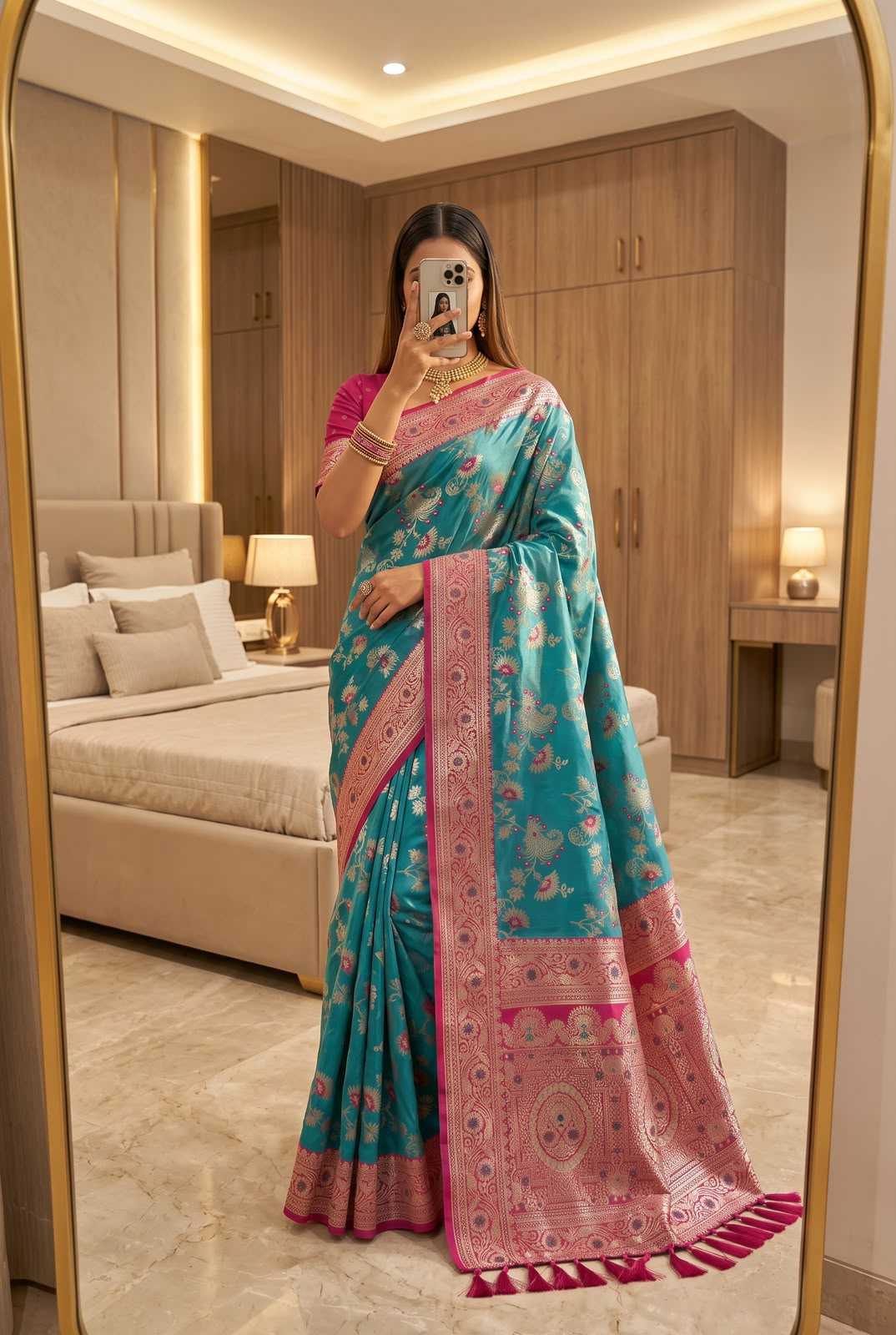 Radhika Banarasi Soft Silk Zari Border Saree