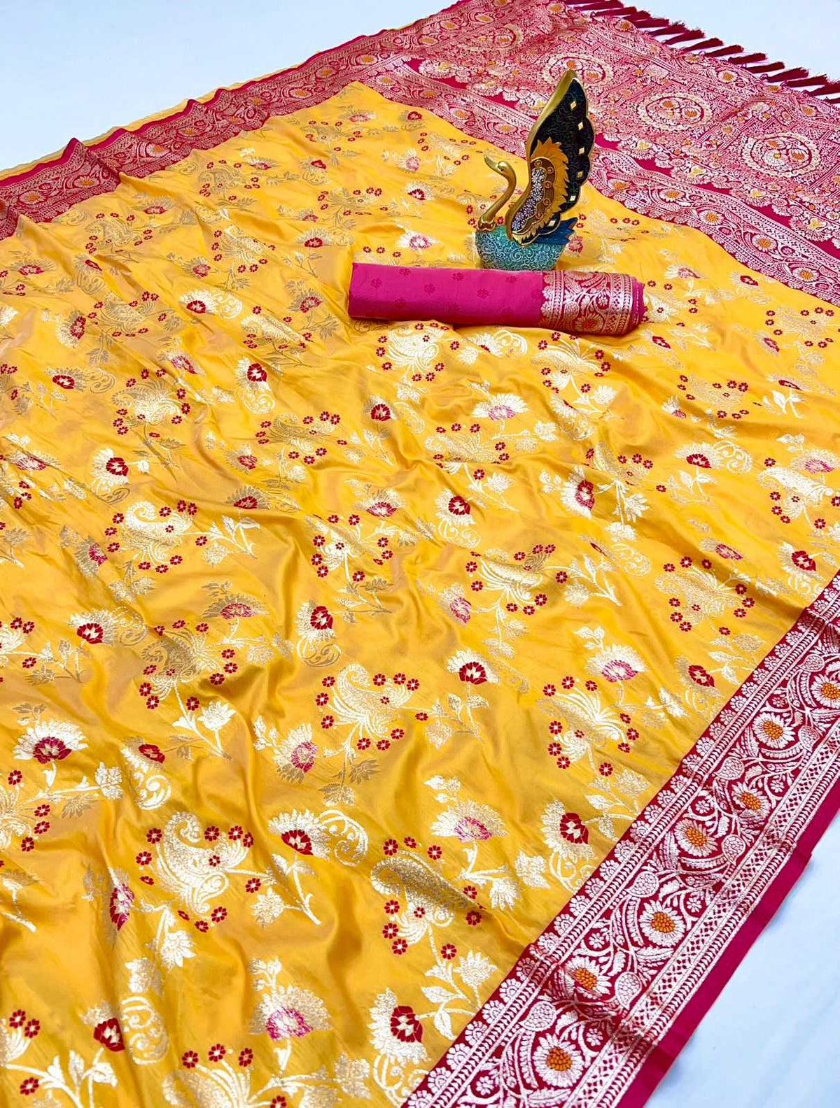 Radhika Banarasi Soft Silk Zari Border Saree in Pink
