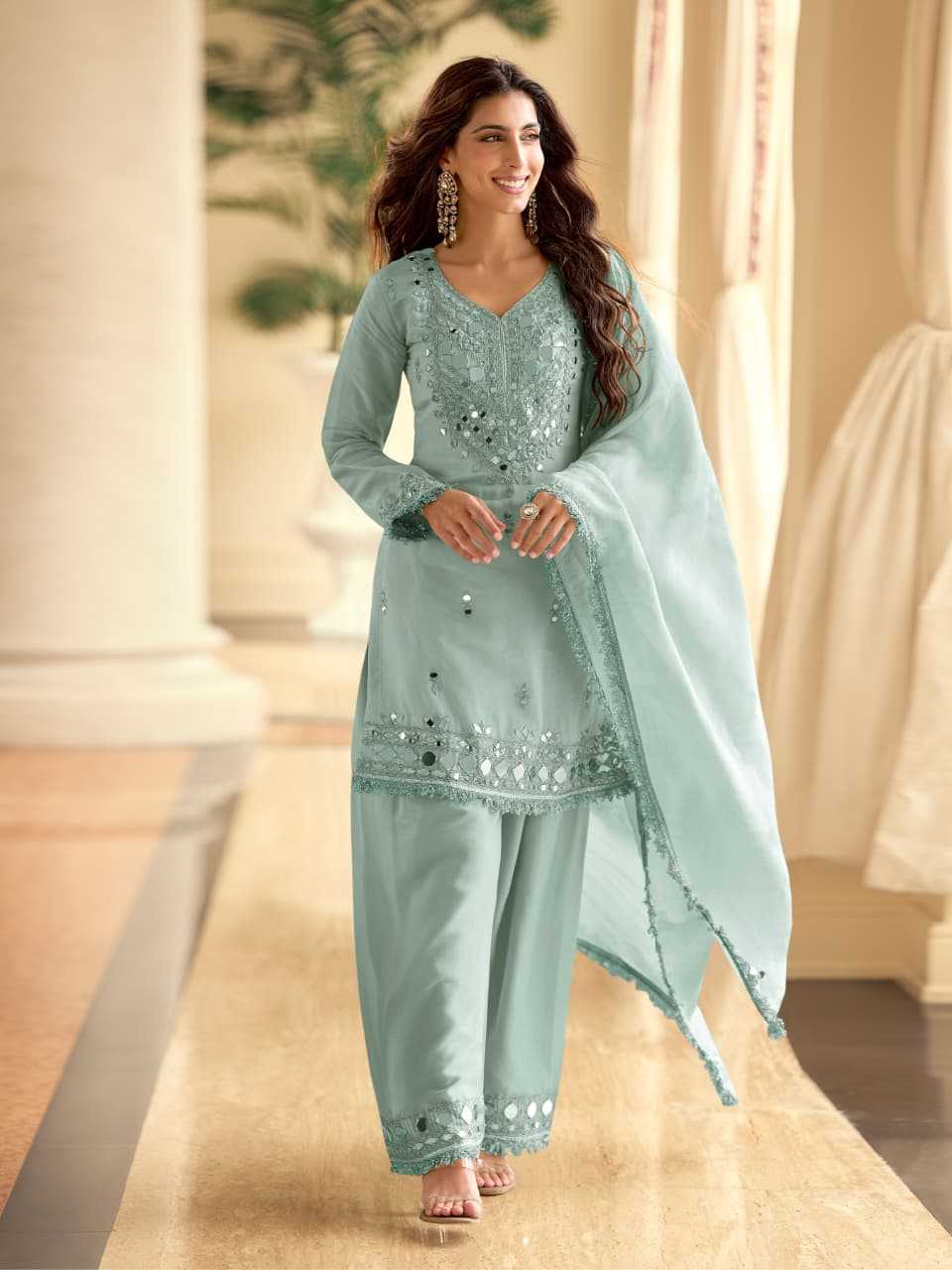 Shimmer Silk Palazzo Suit