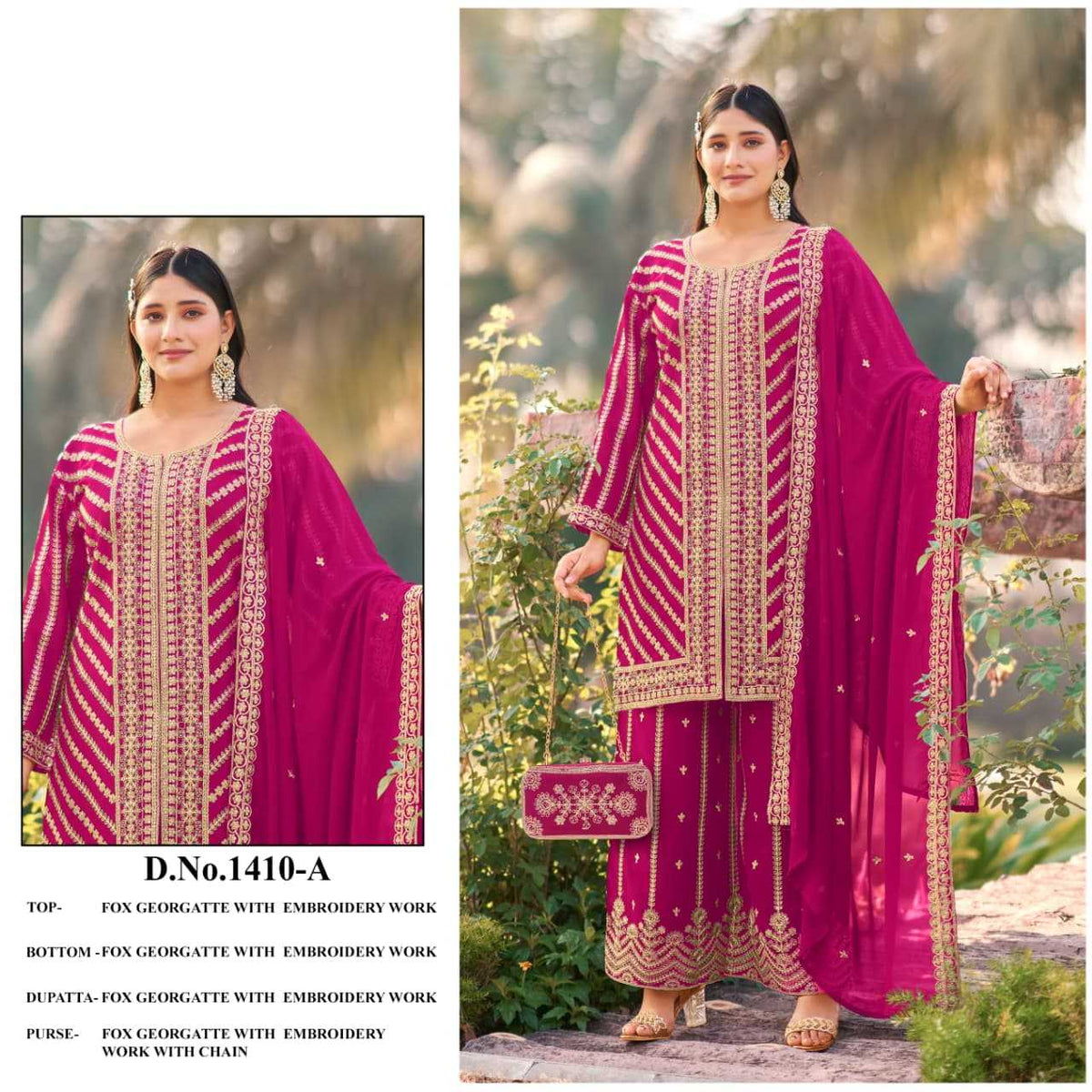 Georgette Embroidery Suit in Pink