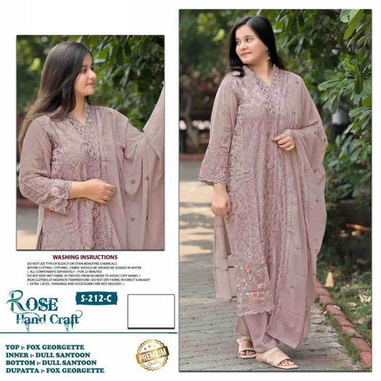 Faux Georgette Embroidery Suit in Onion