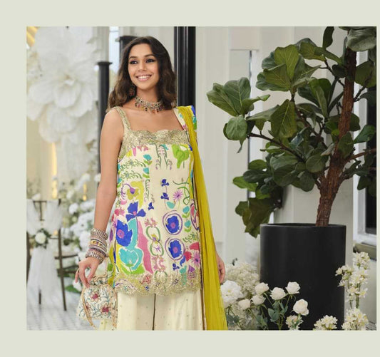 Heavy Chinnon Silk Sharara Salwar Suit