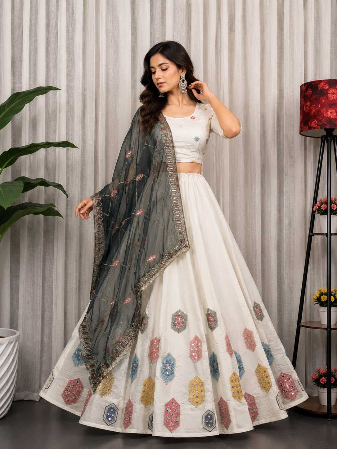 Heavy Roman Silk Embroidered Lehenga JT-143684