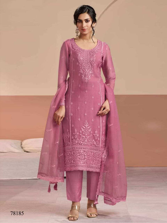 Chinon Embroidery Suit in Pink