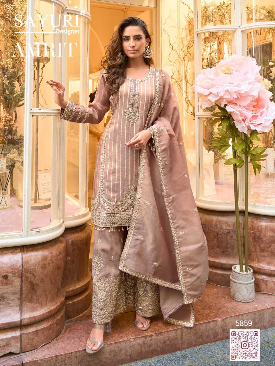 Viscose Embroidery Suit in Pink