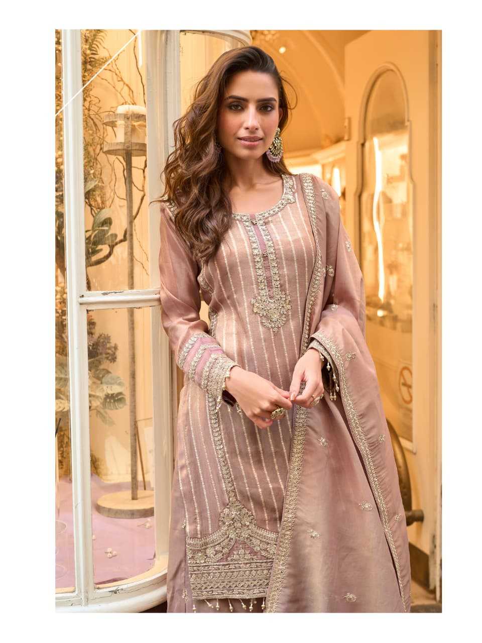 Viscose Embroidery Suit in Pink