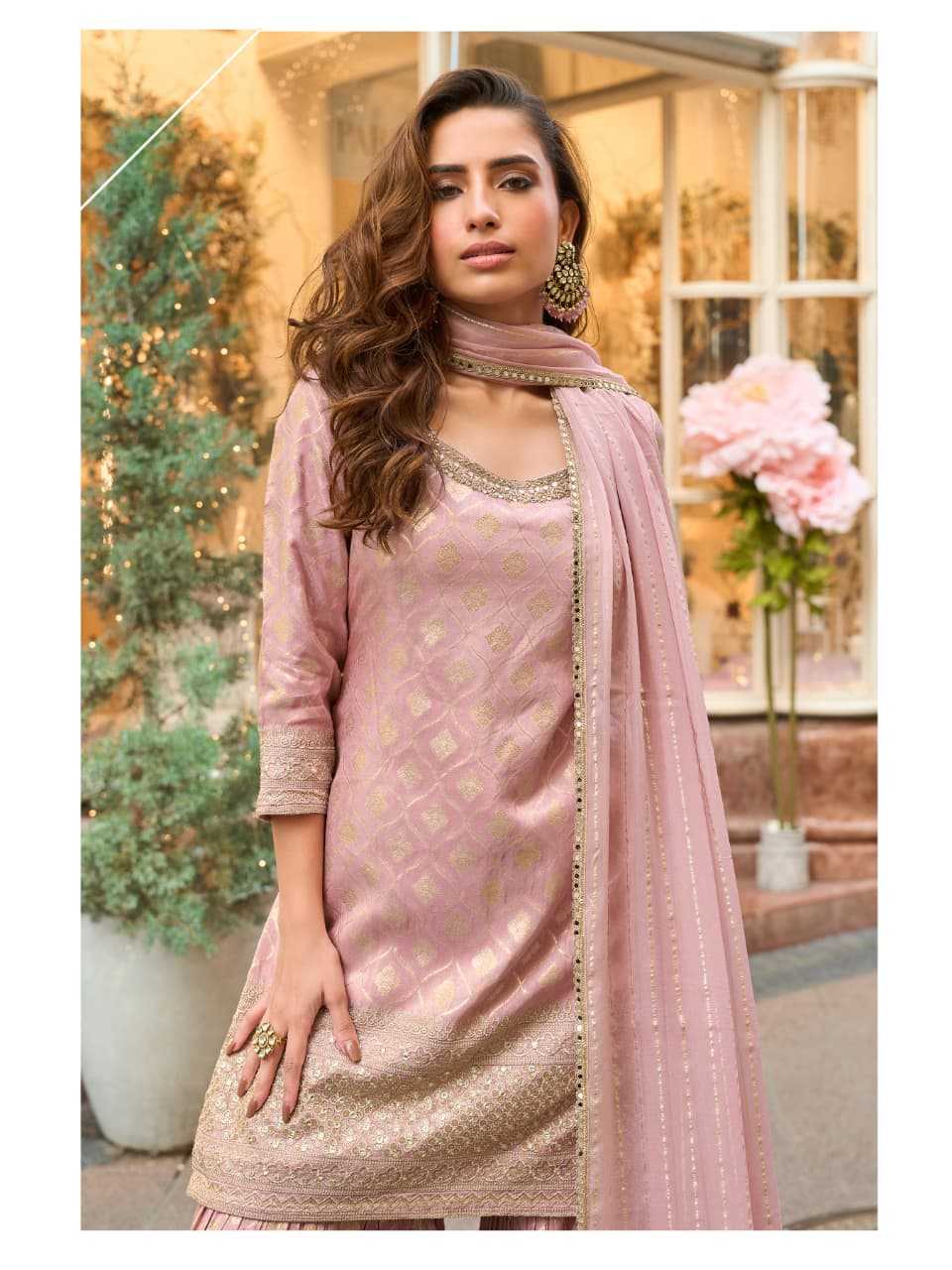 Viscose Embroidery Suit in Pink