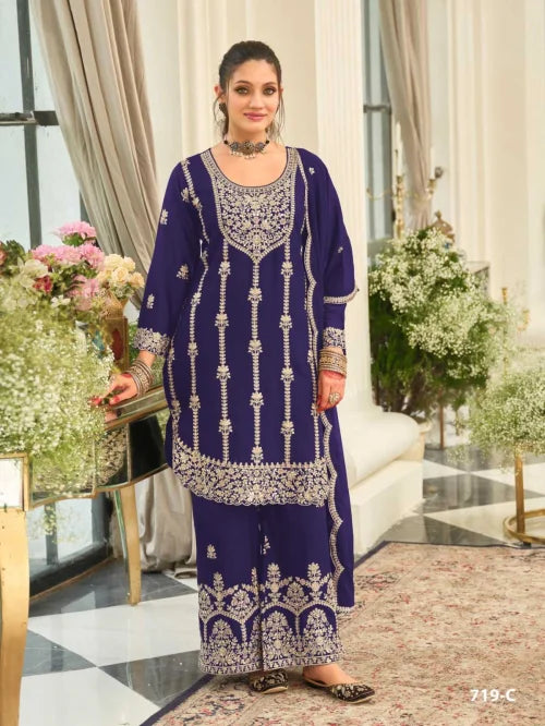 Chinon Embroidery Suit in Purple