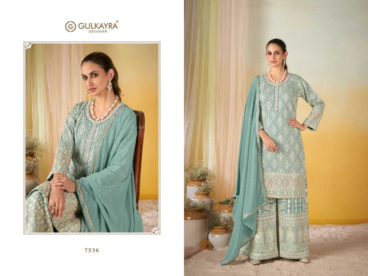 Georgette Embroidery Suit in White