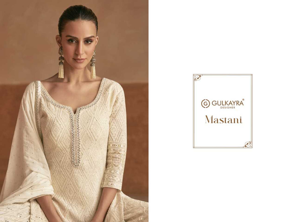 Georgette Embroidery Suit in White