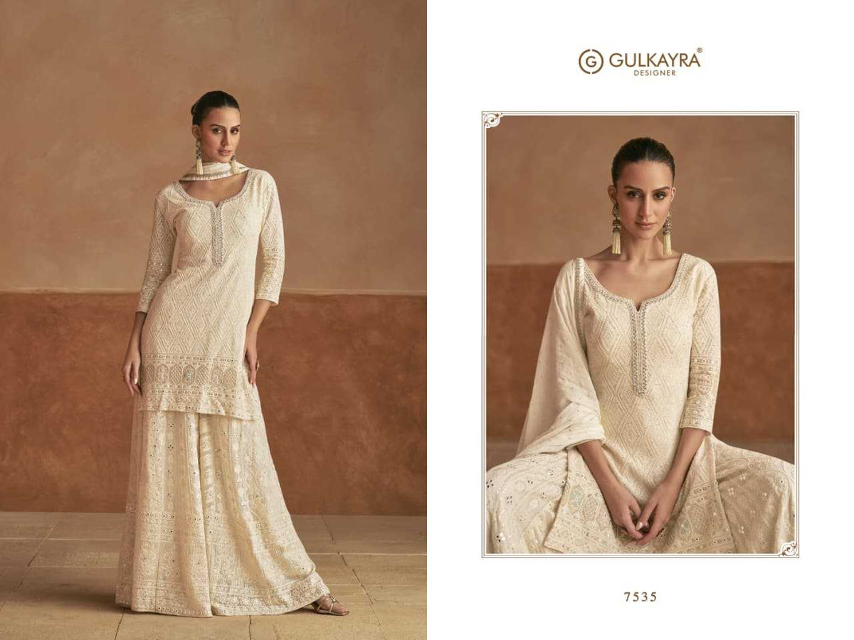 Georgette Embroidery Suit in White