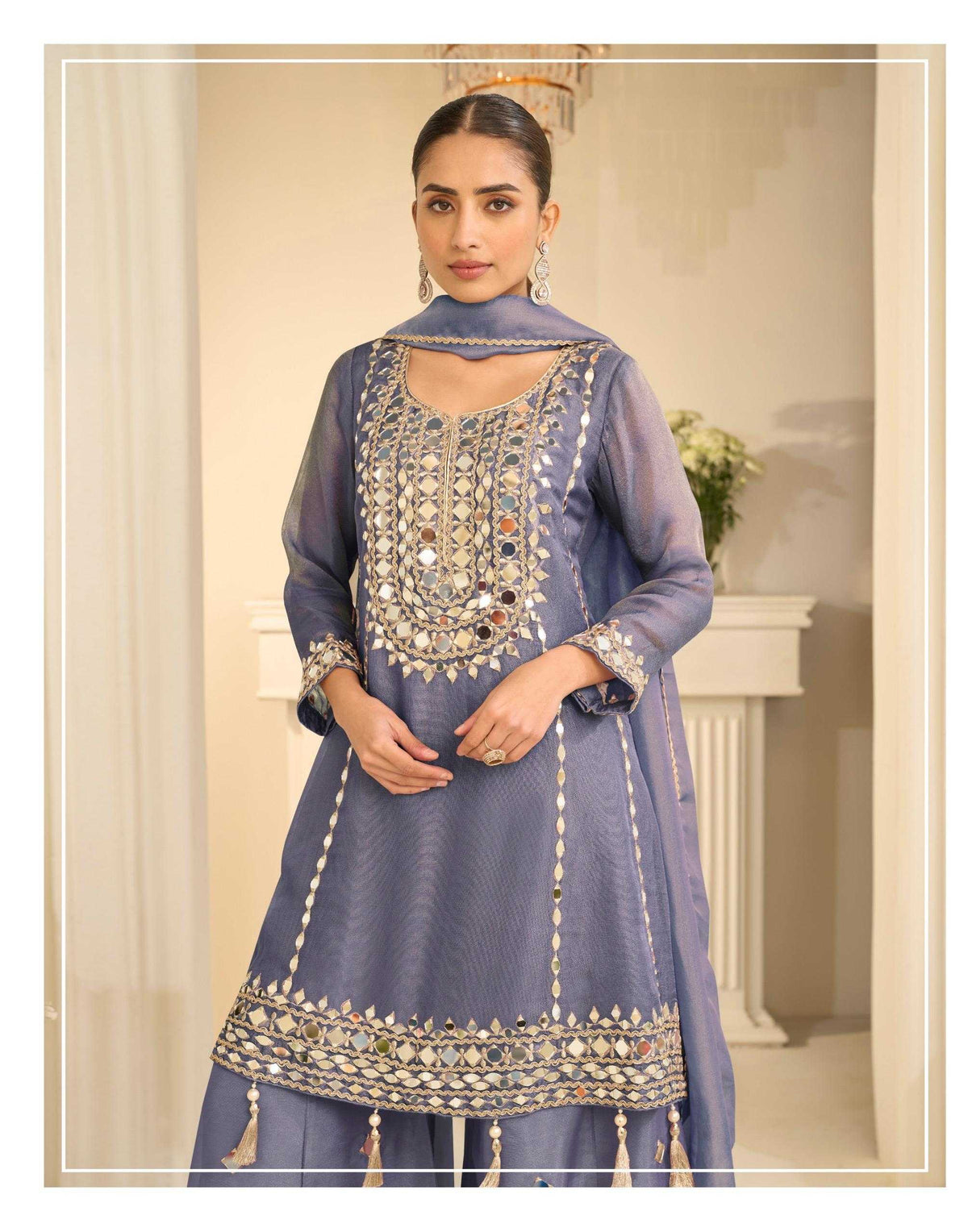 Shimmer Silk Embroidery Suit