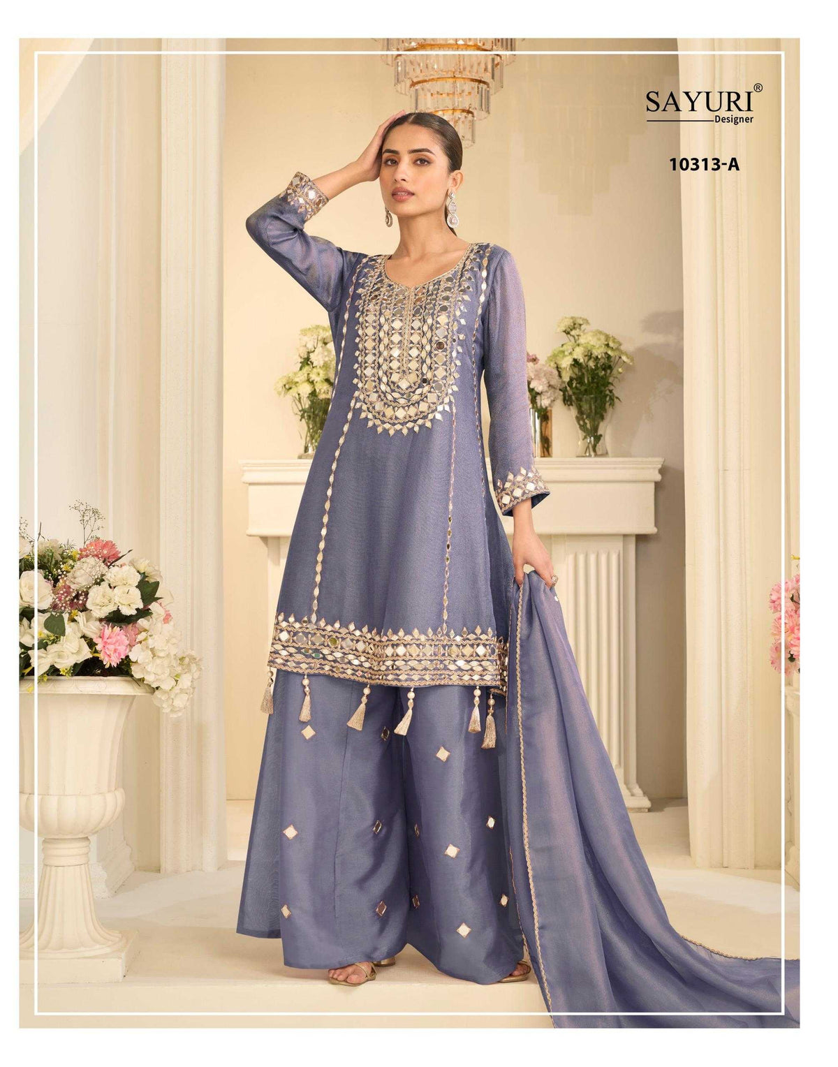 Shimmer Silk Embroidery Suit