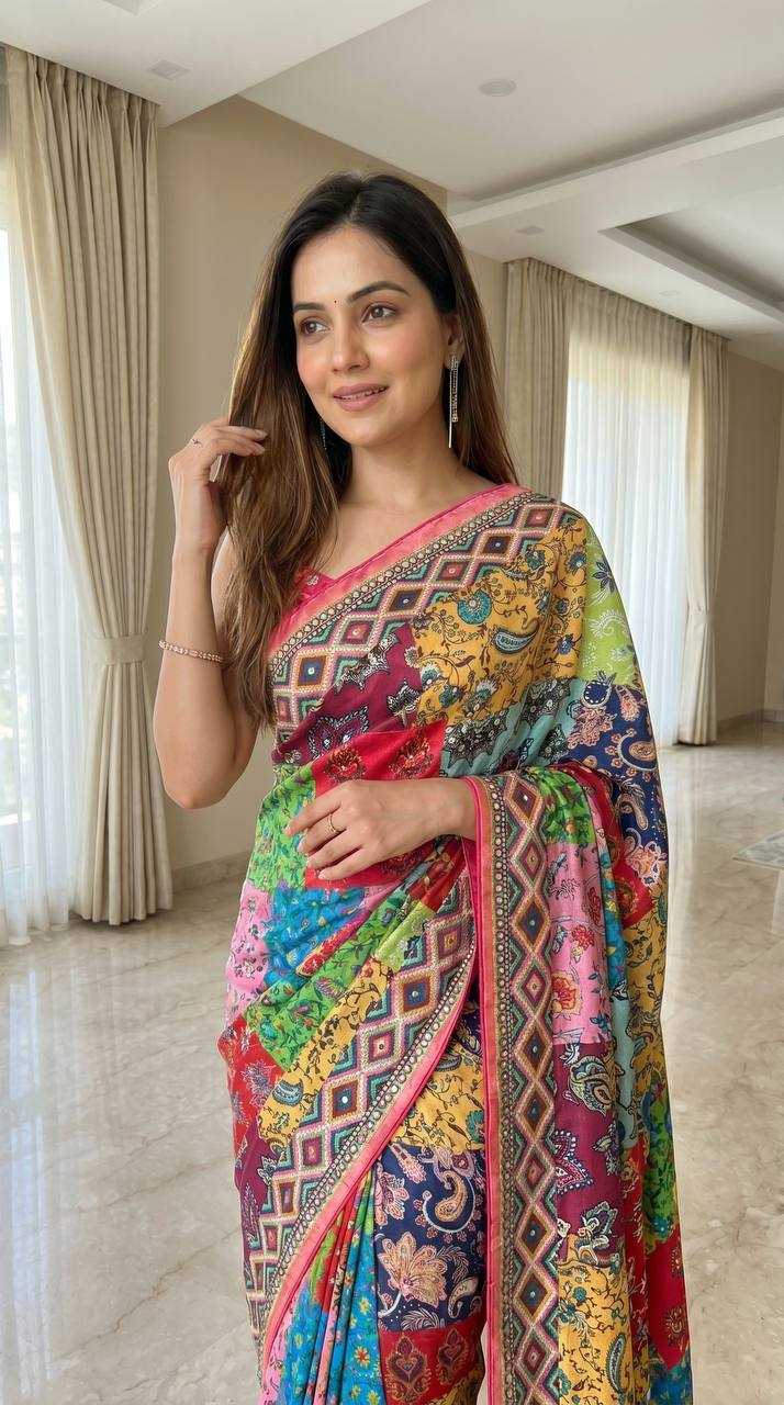 Heavy Roman Silk Printed Saree