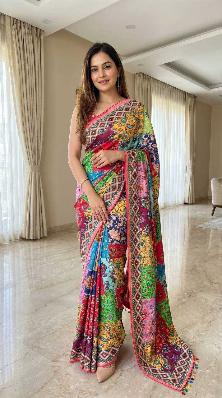 Heavy Roman Silk Printed Saree