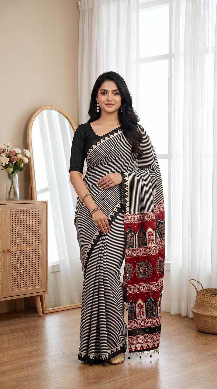 Satin Ajrakh Saree