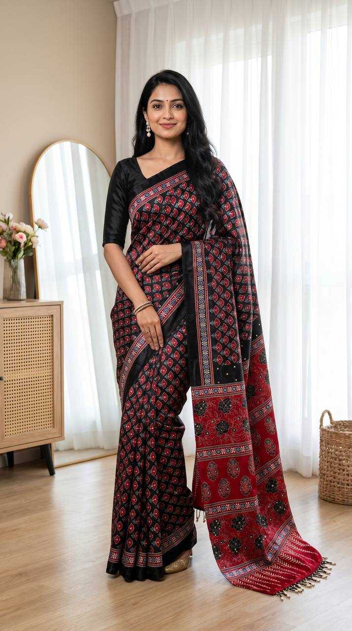 Satin Ajrakh Saree