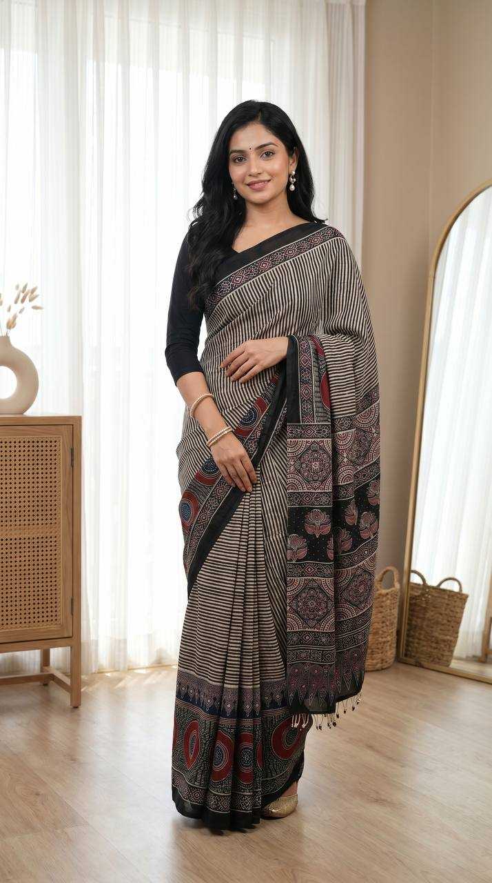 Satin Ajrakh Saree