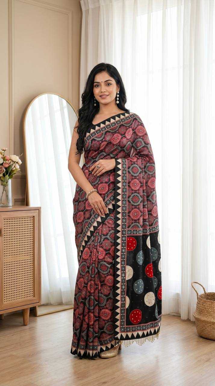 Satin Ajrakh Saree