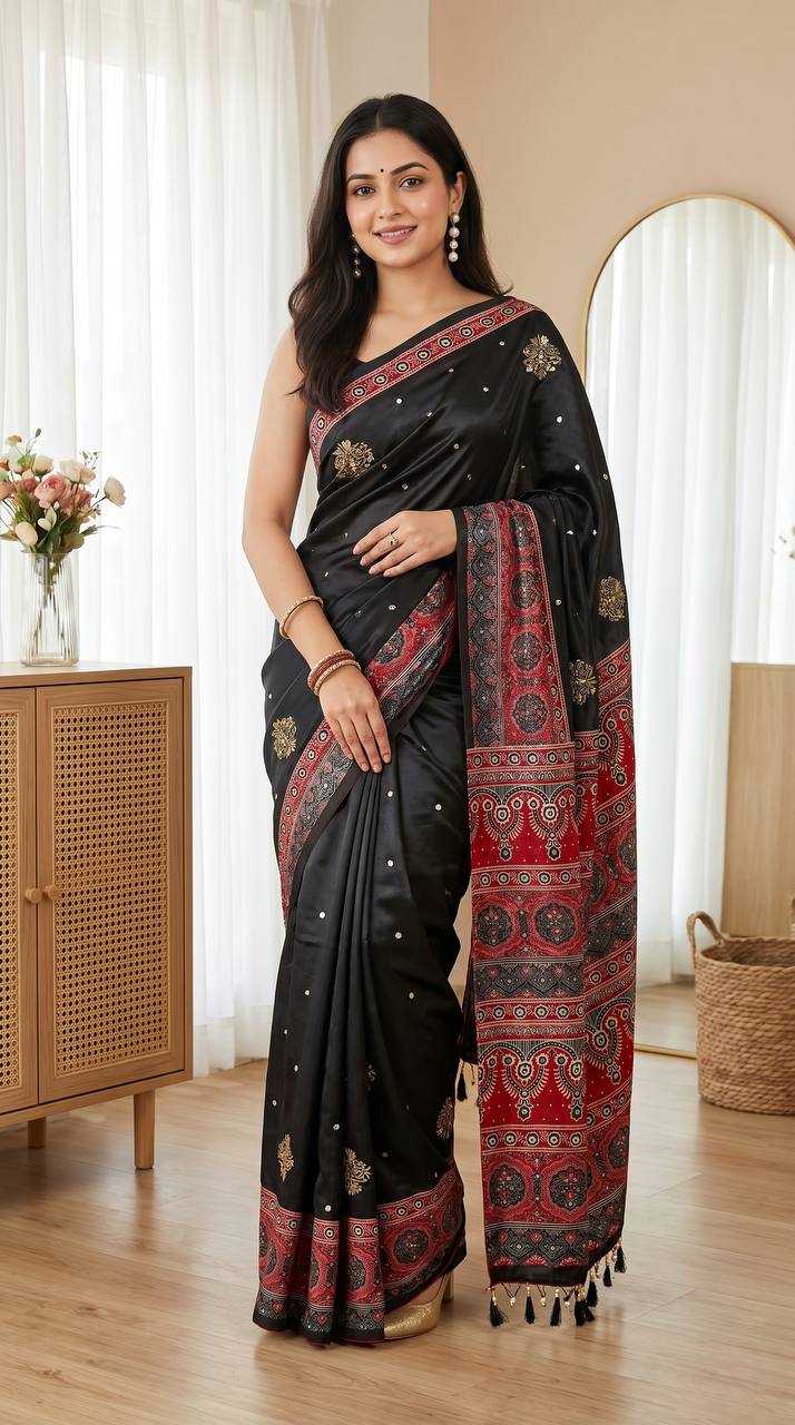 Satin Ajrakh Saree