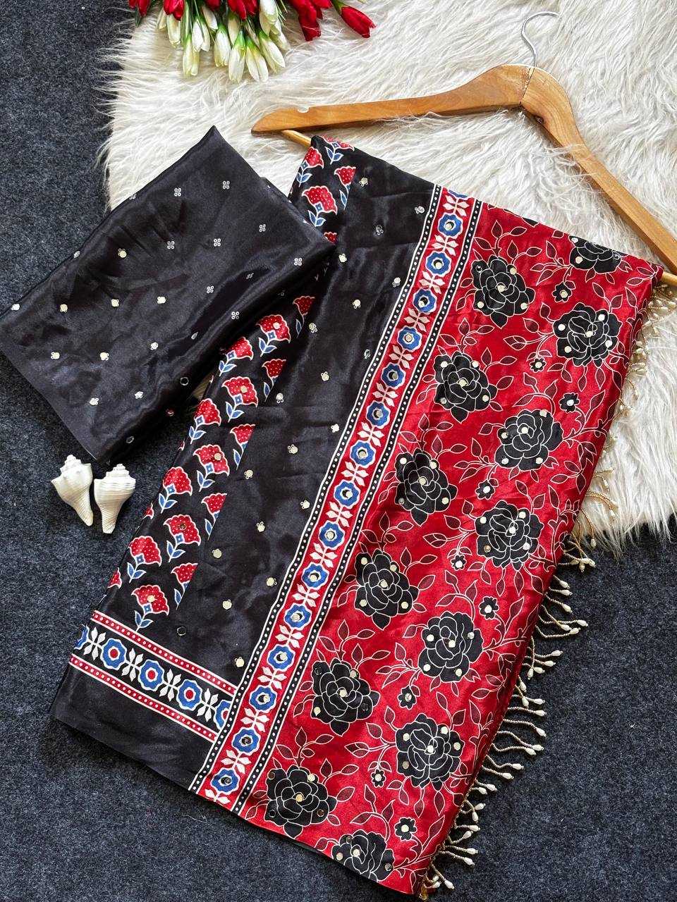 Satin Ajrakh Saree