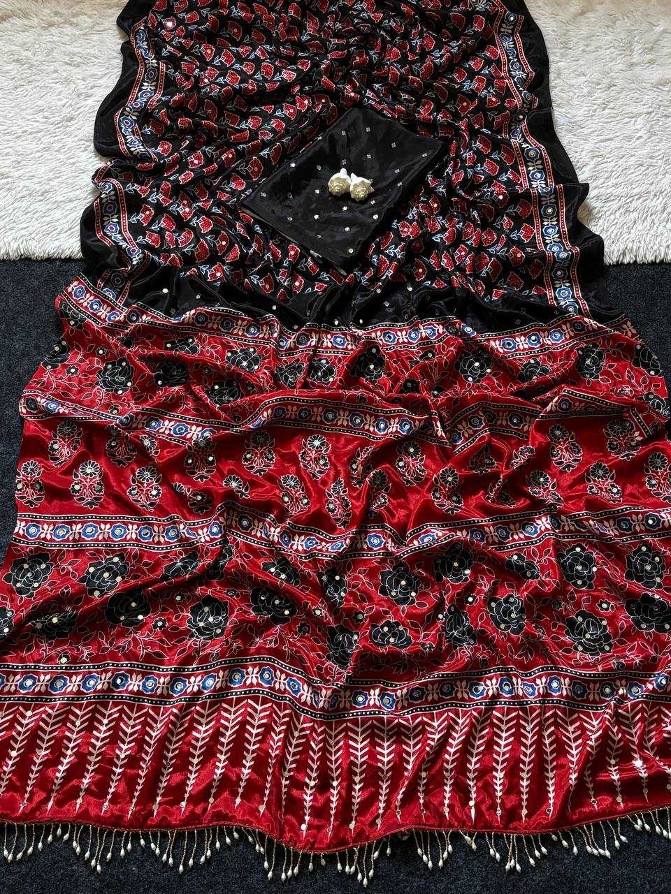 Satin Ajrakh Saree